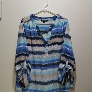 Zac&Rachel Blue & White Long-Sleeve Blouse